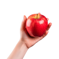 AI generated a hand-holding red apple isolated on a transparent background, PNG