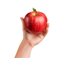 AI generated a hand-holding red apple isolated on a transparent background, PNG