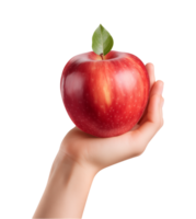 AI generated a hand-holding red apple isolated on a transparent background, PNG