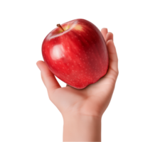 AI generated a hand-holding red apple isolated on a transparent background, PNG