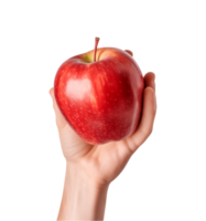 AI generated a hand-holding red apple isolated on a transparent background, PNG