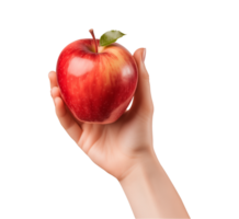 AI generated a hand-holding red apple isolated on a transparent background, PNG