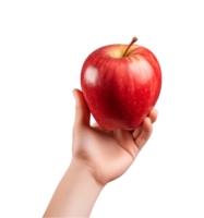 AI generated a hand-holding red apple isolated on a transparent background, PNG