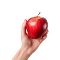 AI generated a hand-holding red apple isolated on a transparent background, PNG