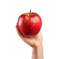 AI generated a hand-holding red apple isolated on a transparent background, PNG