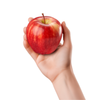 ai gegenereerd een hand vasthouden rood appel geïsoleerd Aan een transparant achtergrond, PNG