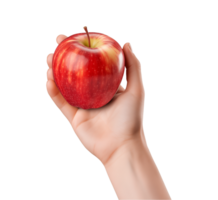 AI generated a hand-holding red apple isolated on a transparent background, PNG