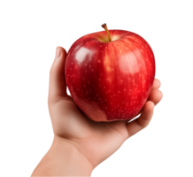 AI generated a hand-holding red apple isolated on a transparent background, PNG