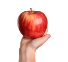 AI generated a hand-holding red apple isolated on a transparent background, PNG