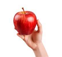 ai gegenereerd een hand vasthouden rood appel geïsoleerd Aan een transparant achtergrond, PNG