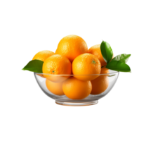 AI generated a bowl of fresh oranges or tangerines isolated on a transparent background, PNG