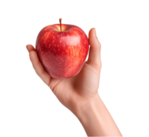 AI generated a hand-holding red apple isolated on a transparent background, PNG