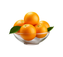 AI generated a bowl of fresh oranges or tangerines isolated on a transparent background, PNG