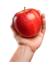 AI generated a hand-holding red apple isolated on a transparent background, PNG