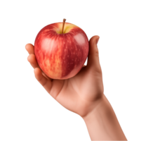 AI generated a hand-holding red apple isolated on a transparent background, PNG