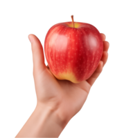 AI generated a hand-holding red apple isolated on a transparent background, PNG