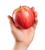 AI generated a hand-holding red apple isolated on a transparent background, PNG