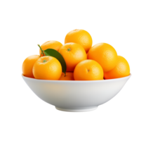 AI generated a bowl of fresh oranges or tangerines isolated on a transparent background, PNG