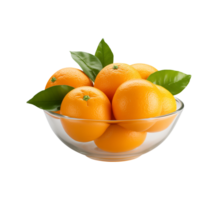 AI generated a bowl of fresh oranges or tangerines isolated on a transparent background, PNG