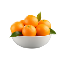 AI generated a bowl of fresh oranges or tangerines isolated on a transparent background, PNG