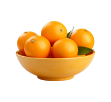 AI generated a bowl of fresh oranges or tangerines isolated on a transparent background, PNG