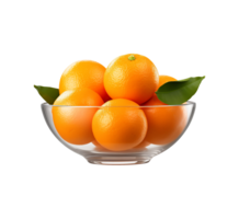 AI generated a bowl of fresh oranges or tangerines isolated on a transparent background, PNG