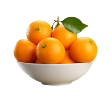 AI generated a bowl of fresh oranges or tangerines isolated on a transparent background, PNG