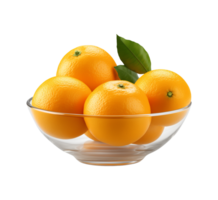 AI generated a bowl of fresh oranges or tangerines isolated on a transparent background, PNG