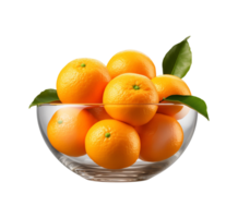 AI generated a bowl of fresh oranges or tangerines isolated on a transparent background, PNG