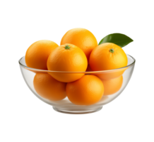 AI generated a bowl of fresh oranges or tangerines isolated on a transparent background, PNG