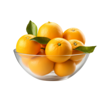 AI generated a bowl of fresh oranges or tangerines isolated on a transparent background, PNG