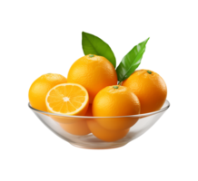 AI generated a bowl of fresh oranges or tangerines isolated on a transparent background, PNG