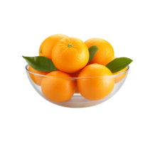 AI generated a bowl of fresh oranges or tangerines isolated on a transparent background, PNG