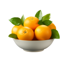 AI generated a bowl of fresh oranges or tangerines isolated on a transparent background, PNG