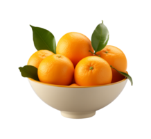 AI generated a bowl of fresh oranges or tangerines isolated on a transparent background, PNG