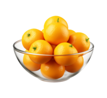 AI generated a bowl of fresh oranges or tangerines isolated on a transparent background, PNG