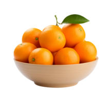 AI generated a bowl of fresh oranges or tangerines isolated on a transparent background, PNG