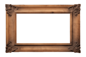 AI generated an old wooden rectangular frame isolated on a transparent background, PNG