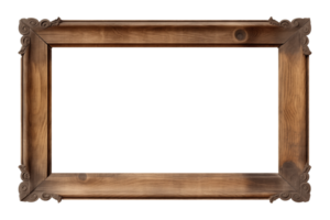 AI generated an old wooden rectangular frame isolated on a transparent background, PNG