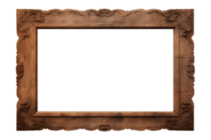 AI generated an old wooden rectangular frame isolated on a transparent background, PNG