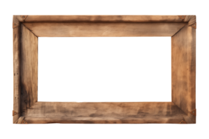 AI generated an old wooden rectangular frame isolated on a transparent background, PNG