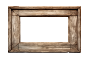 AI generated an old wooden rectangular frame isolated on a transparent background, PNG