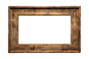 AI generated an old wooden rectangular frame isolated on a transparent background, PNG