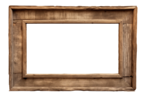 AI generated an old wooden rectangular frame isolated on a transparent background, PNG