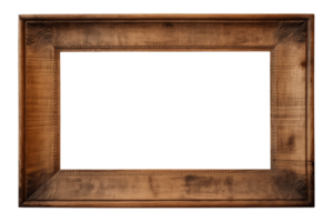 AI generated an old wooden rectangular frame isolated on a transparent background, PNG