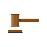 Judge Wood Hammer flat design vector illustration, flat design, auction, judgment. Gavel judge isolated on a white background. Wooden gavel law concept. Flat cartoon style.