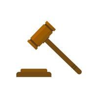 Judge Wood Hammer flat design vector illustration, flat design, auction, judgment. Gavel judge isolated on a white background. Wooden gavel law concept. Flat cartoon style.