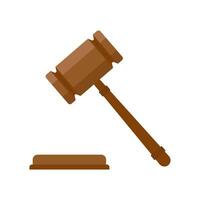 Judge Wood Hammer flat design vector illustration, flat design, auction, judgment. Gavel judge isolated on a white background. Wooden gavel law concept. Flat cartoon style.