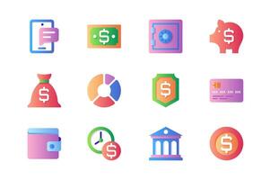 Banking icons set in color flat design. Pack of phone message, cash, money, safe, savings, piggy bank, data analysis, credit card, wallet and other. Vector pictograms for web sites and mobile app