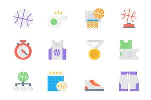 Basketball 3d icons set. Pack flat pictograms of ball, whistle, basket, cup of competition, stopwatch, t-shirt, medal, game tickets, sneakers and other. Vector elements for mobile app and web design